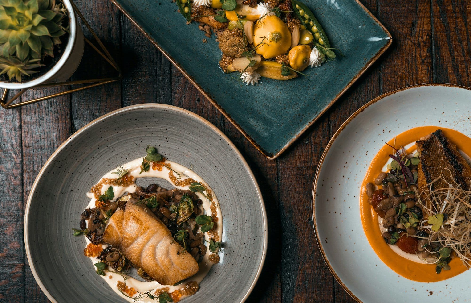 Overhead Table Shot Dinner Items World-Class Dining
